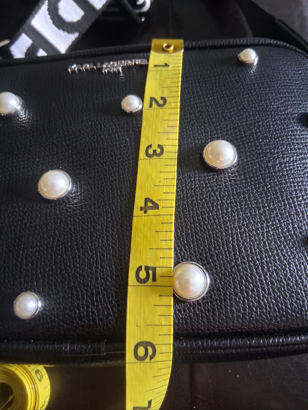 Karl Lagerfeld Pearl Encrusted Black Crossbody Purse - Picture 7 of 11